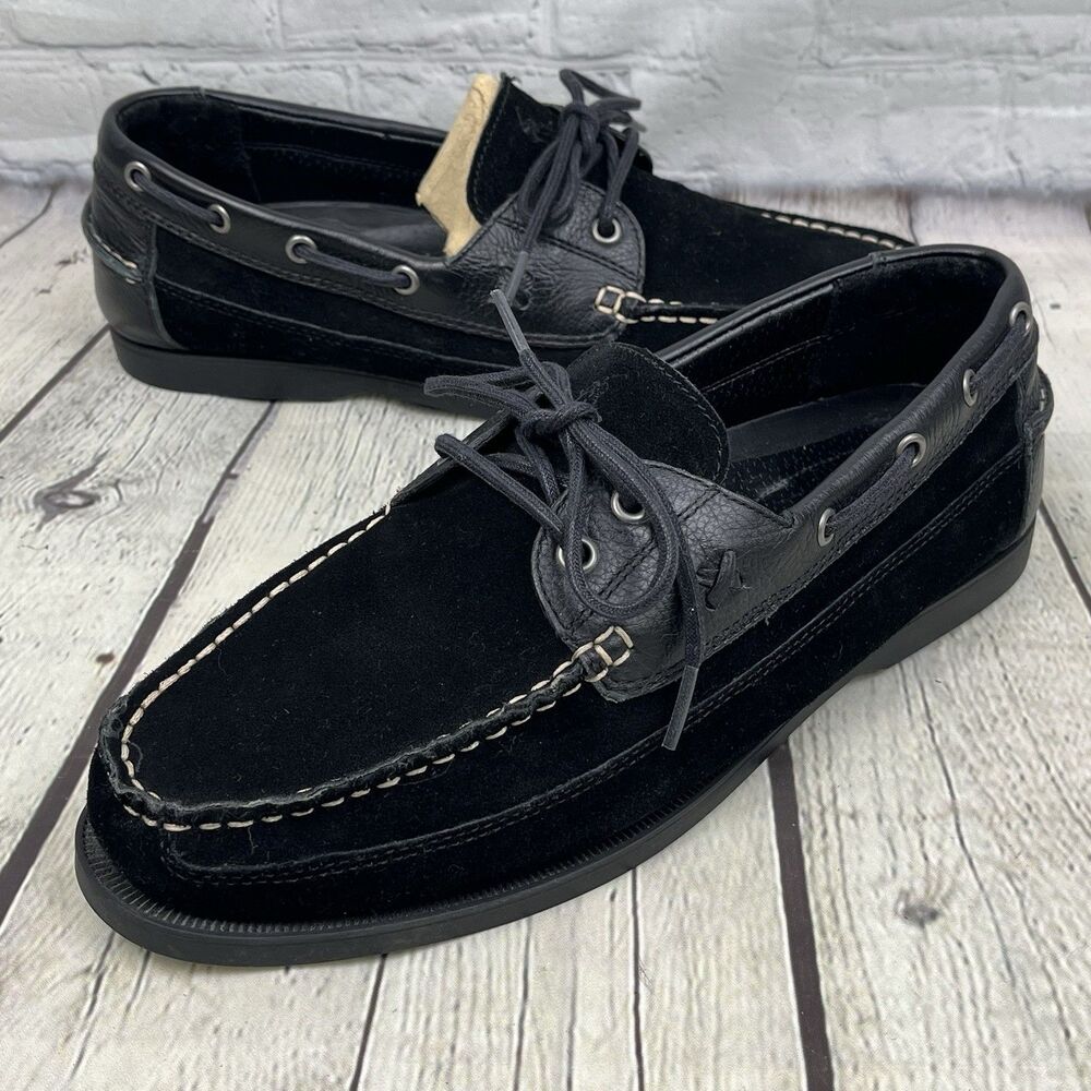 Polo Ralph Lauren Boat Shoes Mens 11 D Black Suede Leather Lace Up Preppy